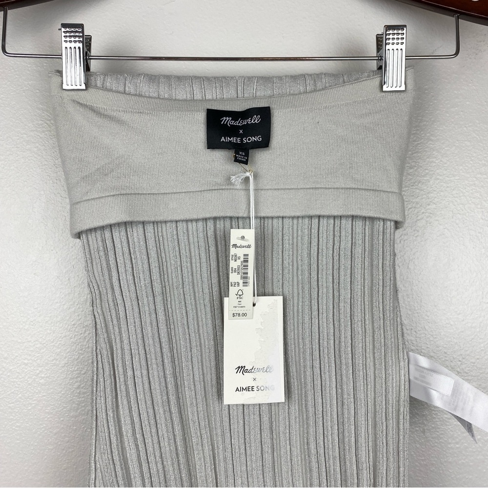 Madewell x Aimee Song Ribbed Knit Slim Fit Shimmer Metallic Tube Top Size XS NWT - Picture 6 of 7